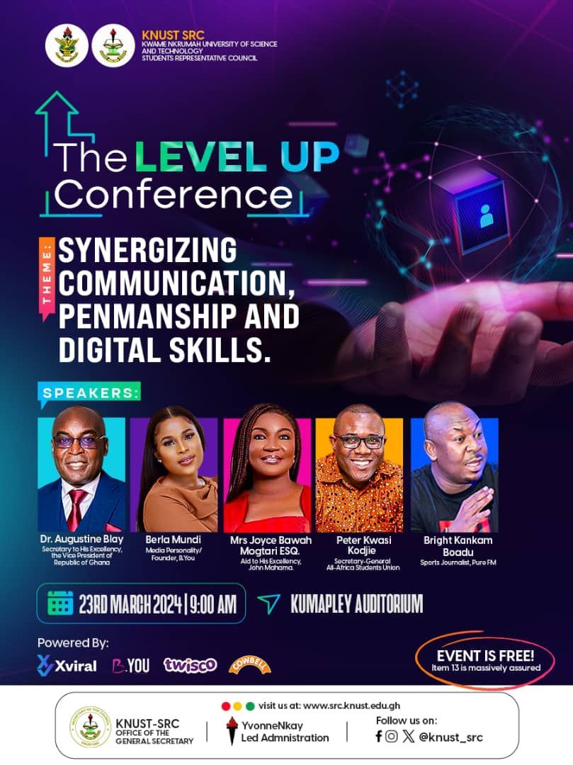 Join us this Saturday, 23rd March at the Kumapley Auditorium for 'The Level Up Conference'. Come and meet industry experts as you enlightened us on the theme 'Synergizing communication, penmanship and digital skills'. #TheLevelUpConference24