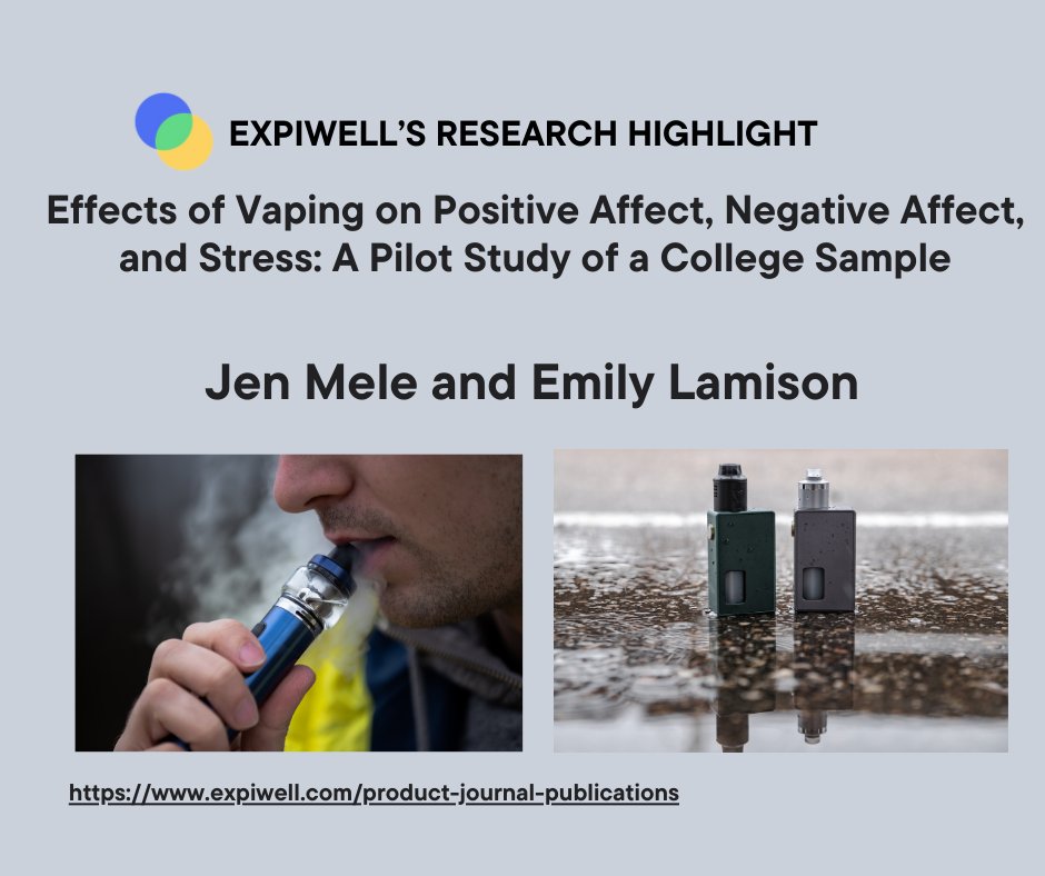 expiwell's tweet image. ExpiWell Research Highlight: 🌟

A study at Elizabethtown College reveals vaping may temporarily boost positive emotions &amp;amp; reduce negative ones in college students 🎓. 

Using EMA, this pilot study dives into vaping's impact on mood &amp;amp; stress.

#VapingStudy #MentalHealth