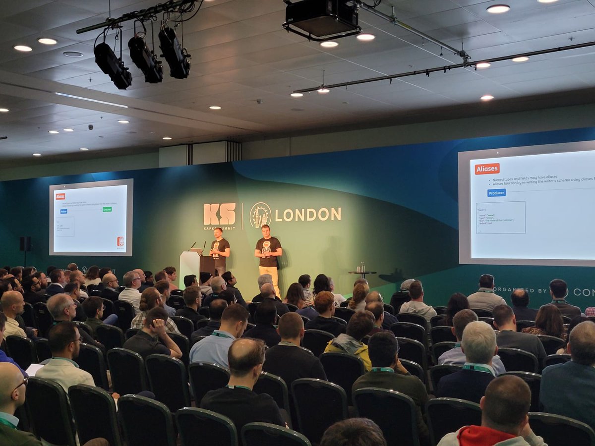 TimvanBaarsen's tweet photo. It was great to deliver our talk: 

‘Evolve your schemas in a better way! A deep dive into Avro schema compatibility and Schema Registry’ 

together with Kosta Chuturkov at the #KafkaSummit 2024 in London.

📕 Slides: https://t.co/8uvowJMGQ7

💾 Code: https://t.co/UXnaNruC2i https://t.co/cBz13fjB19