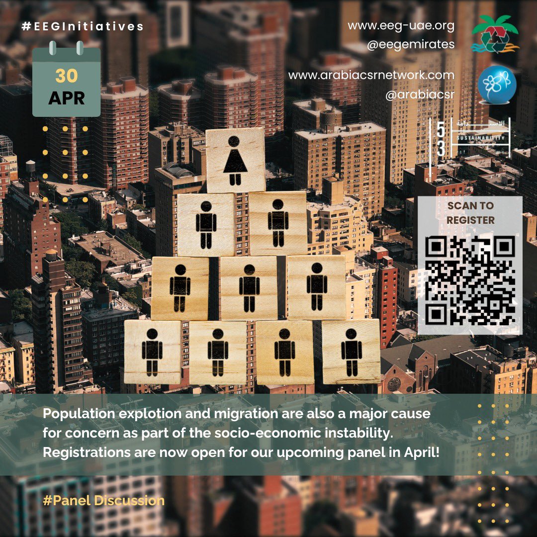 eegemirates's tweet photo. Alongside addressing #social #economic challenges, #EEG 's upcoming second #PanelDiscussion also touches upon #PopulationMigration, presenting challenges and opportunities for #SustainableDevelopment. Set to take place on the 30th April, register now: https://t.co/JtWK96ms7m https://t.co/iIiyBtRSgz