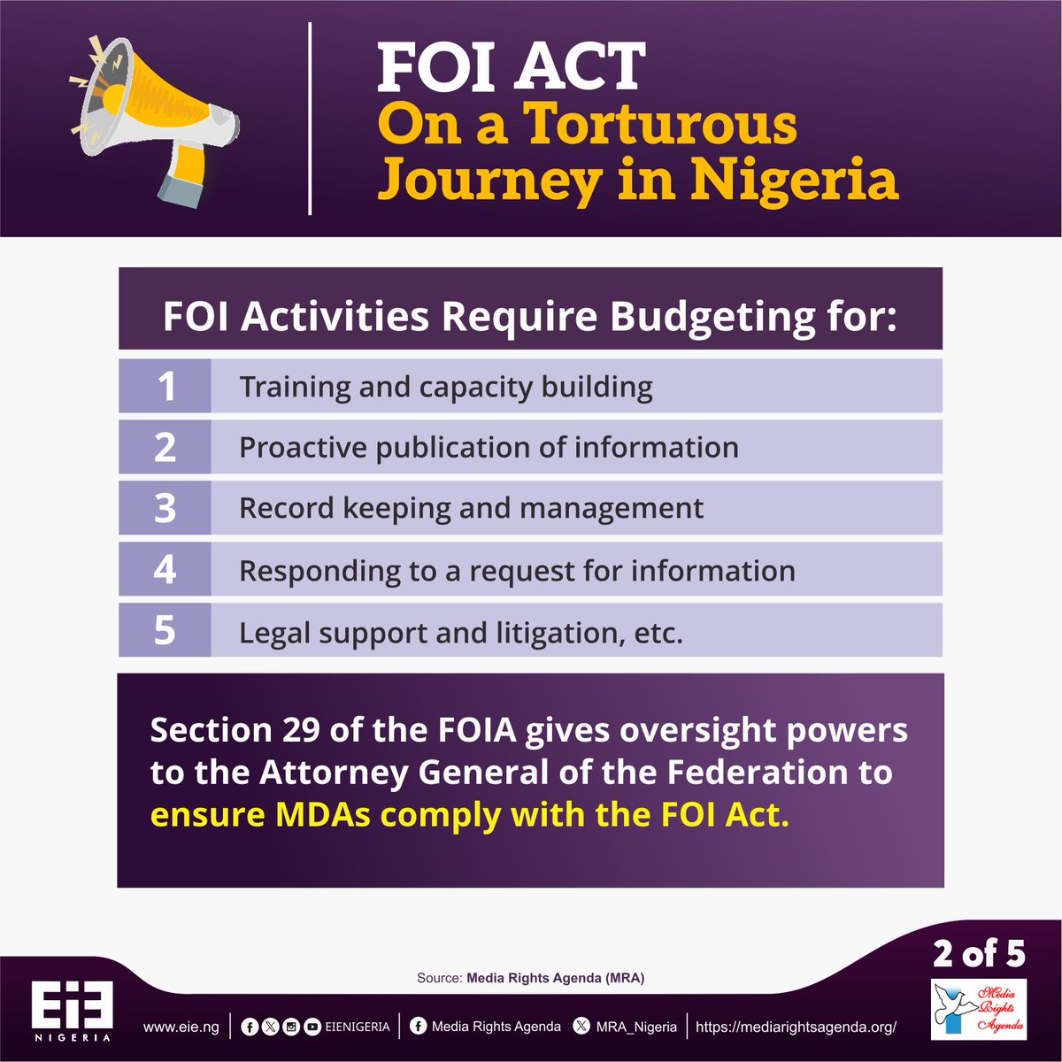 1/3 Troubling 2024 FOIA Outlook in Nigeria. We shared these findings in @BusinessDayNg last week, but it's crucial to raise awareness. A staggering 1,306 MDAs have NO funds for FOI implementation like training, proactive disclosure, responding to info requests, etc.