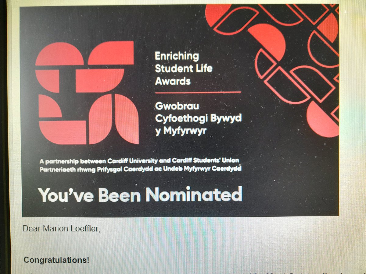 So nice to be nominated 4 years in a row! Diolch myfyrwyr (ymchwil) a @cardiffstudents.