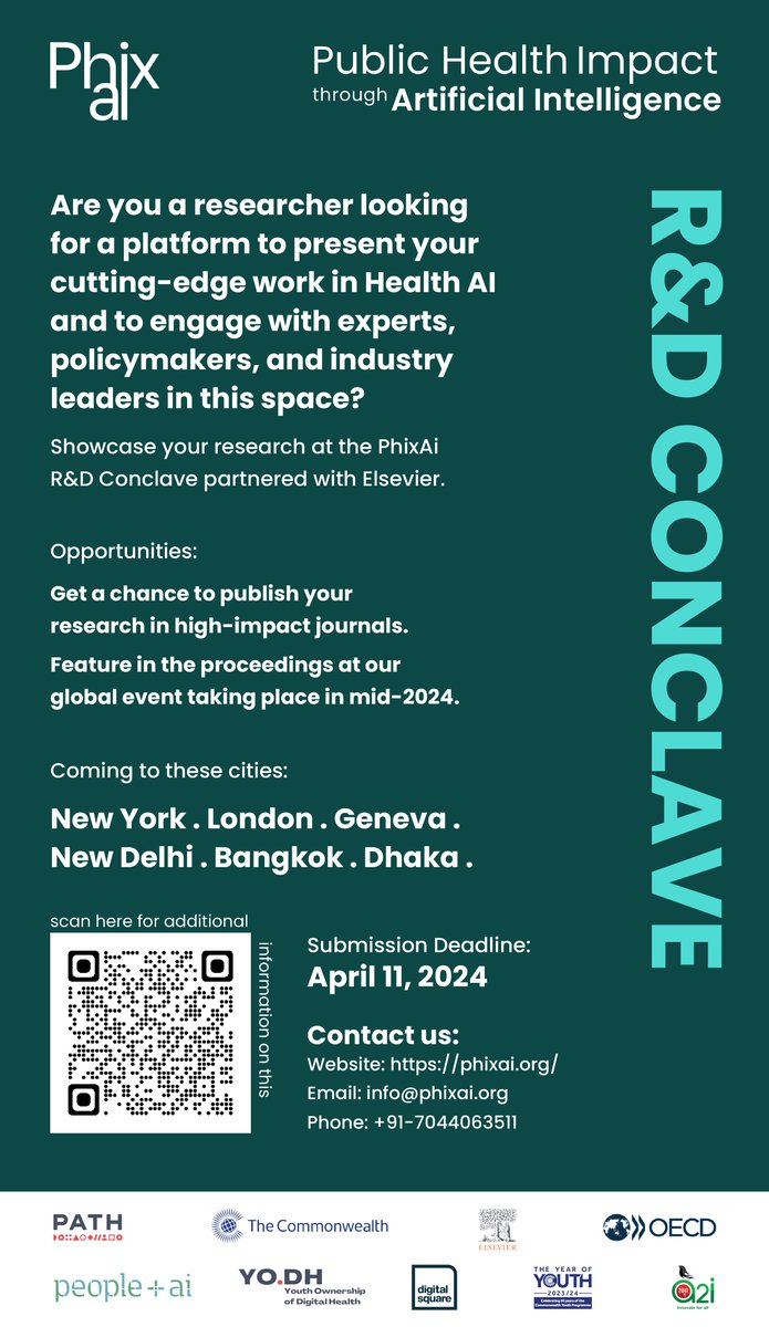 Are you a researcher looking for a platform to present your cutting-edge work in Health AI? 💡Engage with experts, policymakers, and industry leaders in this space 💡Showcase your research at the PhixAI R&D Conclave. Register here: phixai.org/Home/RND_Concl… 📷: 27 March