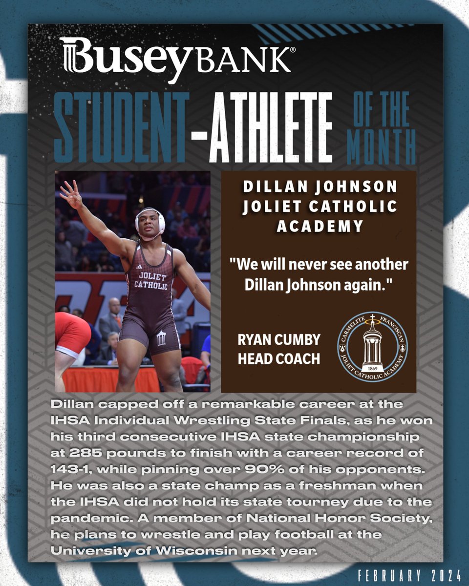 🏅 The #IHSA is proud to recognize the Busey Bank Student-Athletes of the Month, honoring student-athletes who excel in athletics while also being positive contributors to their school & community. 📅 FEBRUARY 2024 ⭐️🤸‍♀️ Sabrina Nemcek, Hersey HS ⭐️🤼‍♂️ Dillan Johnson, JCA