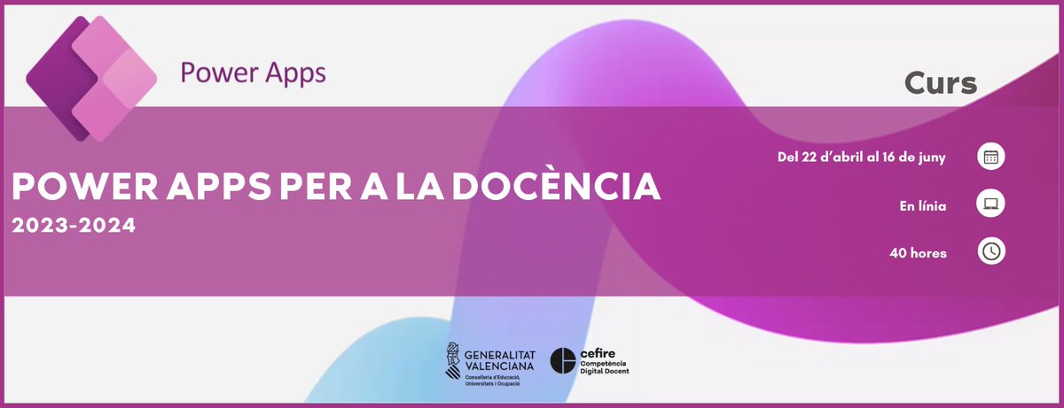 🔊En inscripció el curs:  "Power Apps per a la docència"
 📆Del 22 d'abril al 16 de juny  
  📍 En línia    
👩‍🦱👨‍🦱90 participants    

➕ℹ️👇
🔗cefire.edu.gva.es/sfp/index.php?…

#cefirecompetenciadigitaldocent