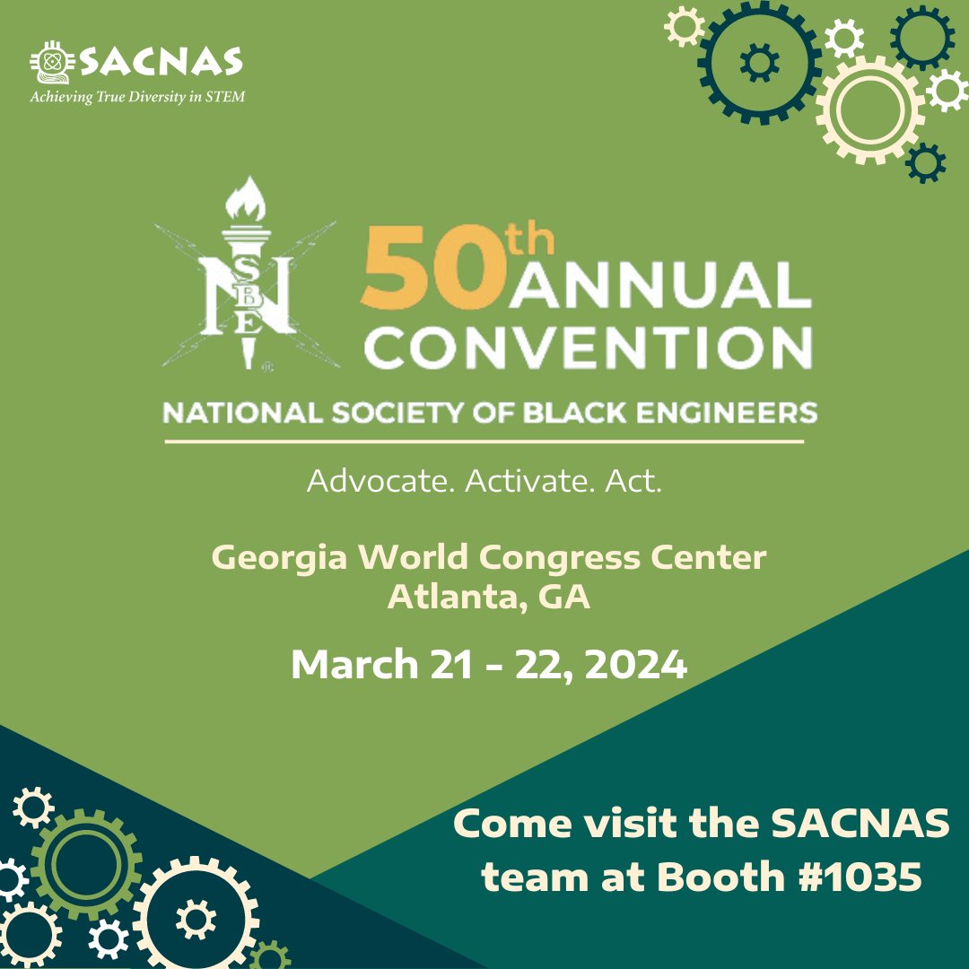 Come and greet the SACNAS team at the National Society of Black Engineers Convention happening today and tomorrow at the Georgia World Congress Center. Visit SACNAS at Booth 1035 and connect with us for engaging discussions at #NSBE.