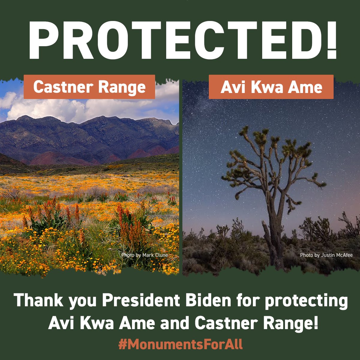 National monuments make sure our connections to nature and our shared history endure for generations to come. Today we're celebrating the one year anniversary of the designations of Avi Kwa Ame & Castner Range national monuments! Keep up the good work, @POTUS! #MonumentsForAll