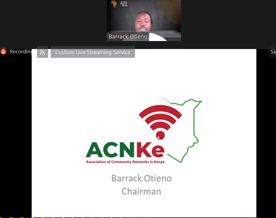 AheriNet's tweet photo. @otienobarrack during his presentation at the @AFRINIC  's Webinar on 'Internet Development Initiatives in Africa' He presented on #CommunityNetworks in Kenya - the journey, milestones, opportunities &amp; challenges
@ISOC_Foundation @ISOC_Kenya @ICTAuthorityKE @CA_Kenya @tanuijohn https://t.co/vKhNOmQA4c