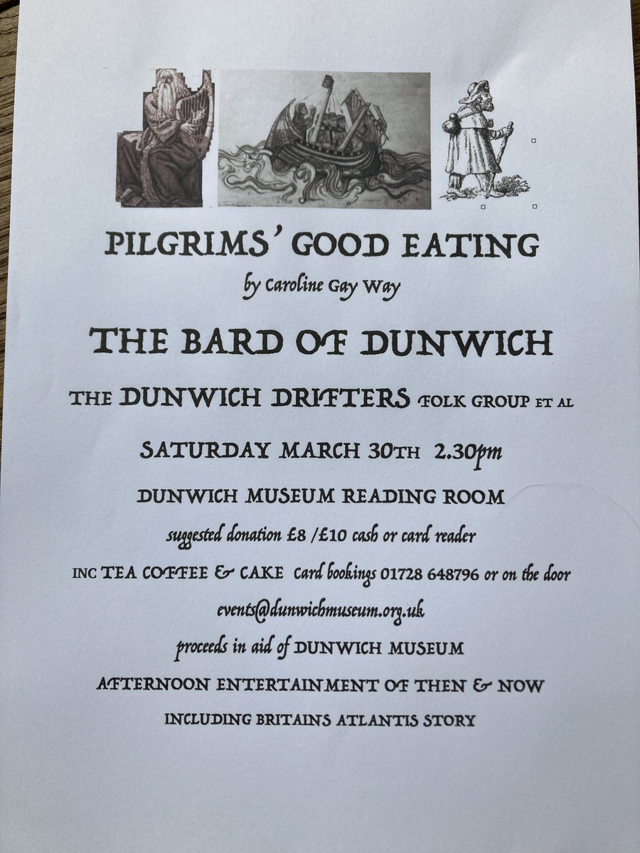 Dunwich Museum is opening for the season, 2-4 on 30th and 31st March , then daily 11.30-4.30 from April 1st. We are celebrating our new season with the Bard of Dunwich and the Dunwich Drifters at 2.30 on Saturday 30th in the Dunwich Reading Room