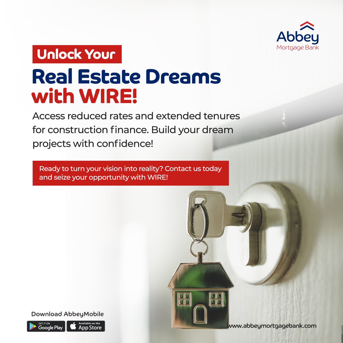 Calling all trailblazing women in real estate! Step up your game with WIRE Loan – designed to help you achieve your real estate dreams for less! Ready to make your mark? Contact us to get started

#WomenInRealEstate 
#Abbeyis32 
#AbbeyMortgageBank