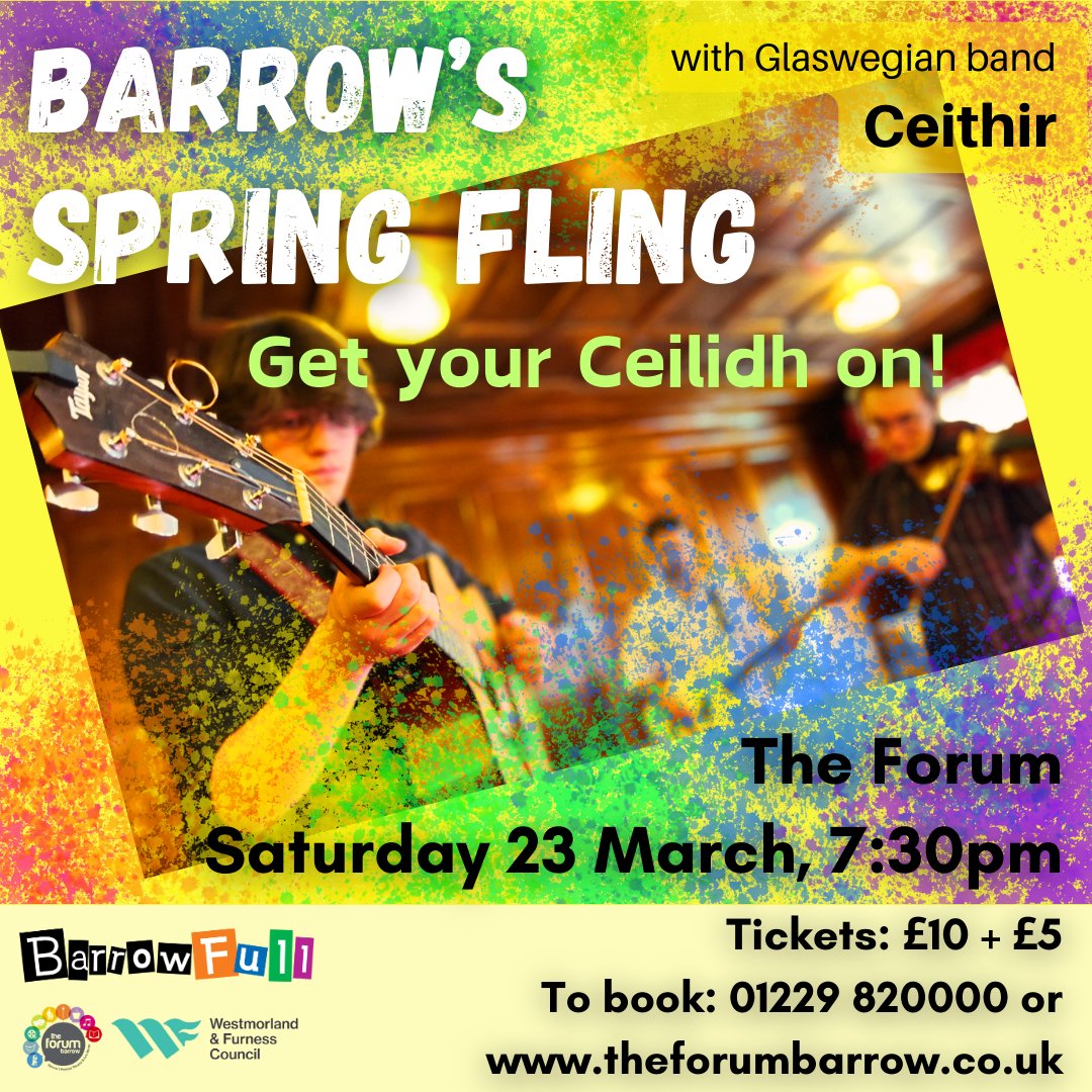 🪗🎻Spread the word - there's a Ceilidh happening in Barrow on Saturday ⬇️ theforumbarrow.co.uk/event/spring-f… Hosted by BarrowFull and The Forum. Part of #festivalofcolours2024