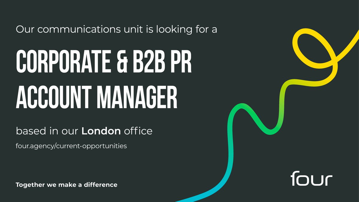 Job Alert! We're seeking a Corporate & B2B PR account manager to join our communications unit at our London offices. Apply now! t.ly/hCuhB #publicrelations #Hiring #TogetherWeMakeADifference #WeAreEpic