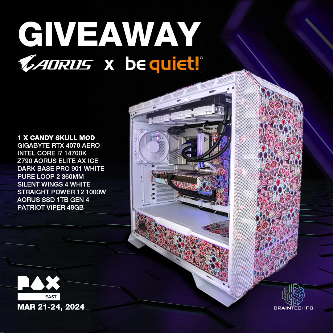 <a href="/AORUS_NA/">AORUS North America</a> and be quiet! have teamed up to give away this unique Candy Skull system!

The powerhouse designed by <a href="/BraintechPC/">Braintech PC</a> will be on display at PAX East 2024 from March 21-24, 2024, alongside other exciting products and systems.

👉 Enter here: bit.ly/PAXEast24 

🎁 1 x