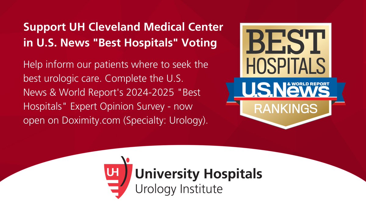 Calling all board-certified physicians 📢 U.S. News & World Report “Best Hospitals” 2024-2025 voting is open until 3/27. There's still time to support UH Cleveland Medical Center and help inform our patients where to seek the best urologic care. Complete the 'Expert Opinion