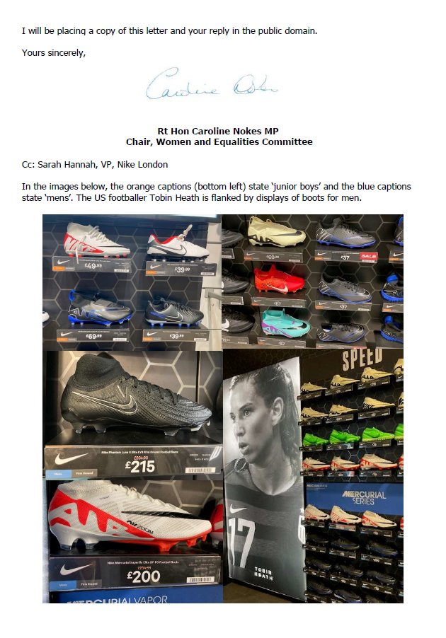 Sports Direct promotes Nike football boots in stores to men and boys, even those developed specifically for women like the Phantom Luna. Women and girls play football too, so we've again asked @SportsDirectUK why @Nike boots are marketed in this way 👇 committees.parliament.uk/publications/4…