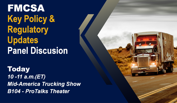 FMCSA's tweet photo. Join FMCSA Acting Deputy Administrator Sue Lawless and other agency leaders for updates, conversation, and questions today @TruckingShowΒ at 10am ETΒ in the B104 β Pro Talks Theater. #MATS #MATSEXPERIENCE https://t.co/hkYi9reQdU