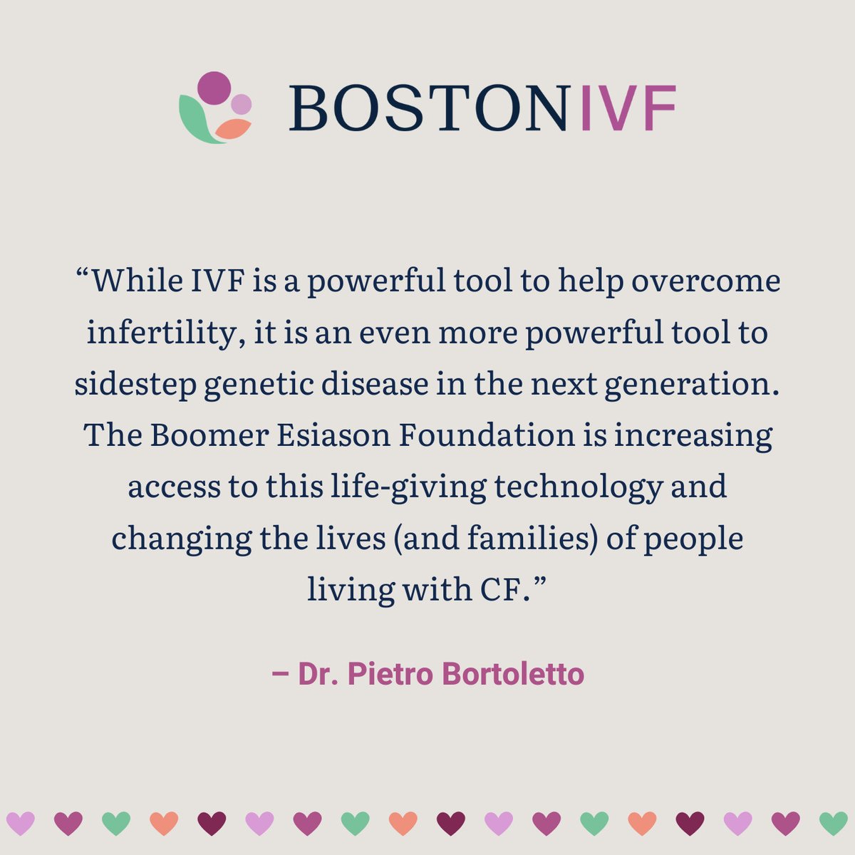 We are excited to announce our groundbreaking partnership with The Boomer Esiason Foundation (@cysticfibrosis) in order to offer life-changing #IVF treatment to those who have been diagnosed with #CysticFibrosis. Learn more here: esiason.org/wp-content/upl…