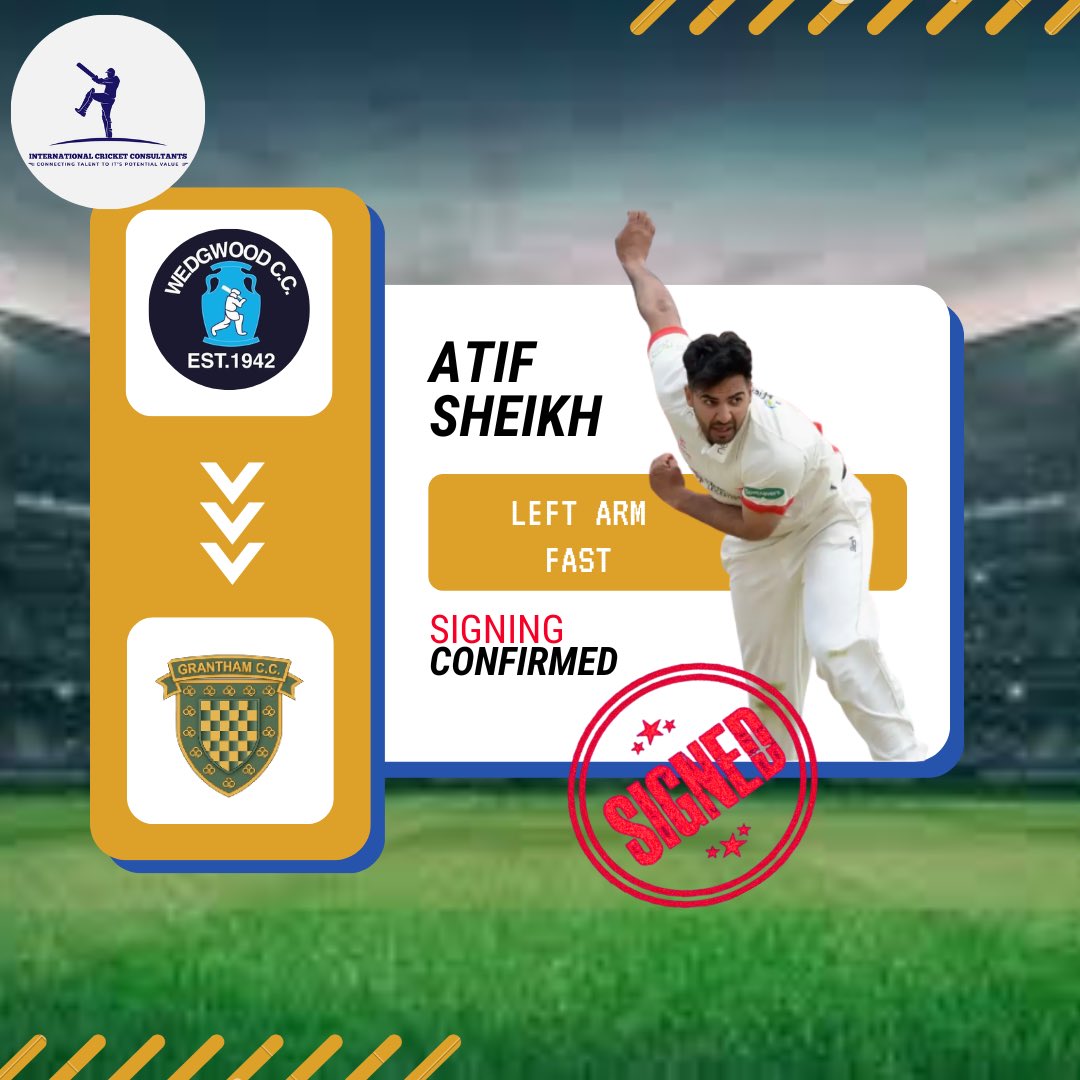 Another signing completed Atif Sheikh Signs for Grantham CC, the ex England u19’s, Derbyshire and Leicestershire fast bowler. Exclusively Represented By International Cricket Consultants ✅ For Queries: Call: +44 7401 655464 Email: info@internationalcricketconsultants.com