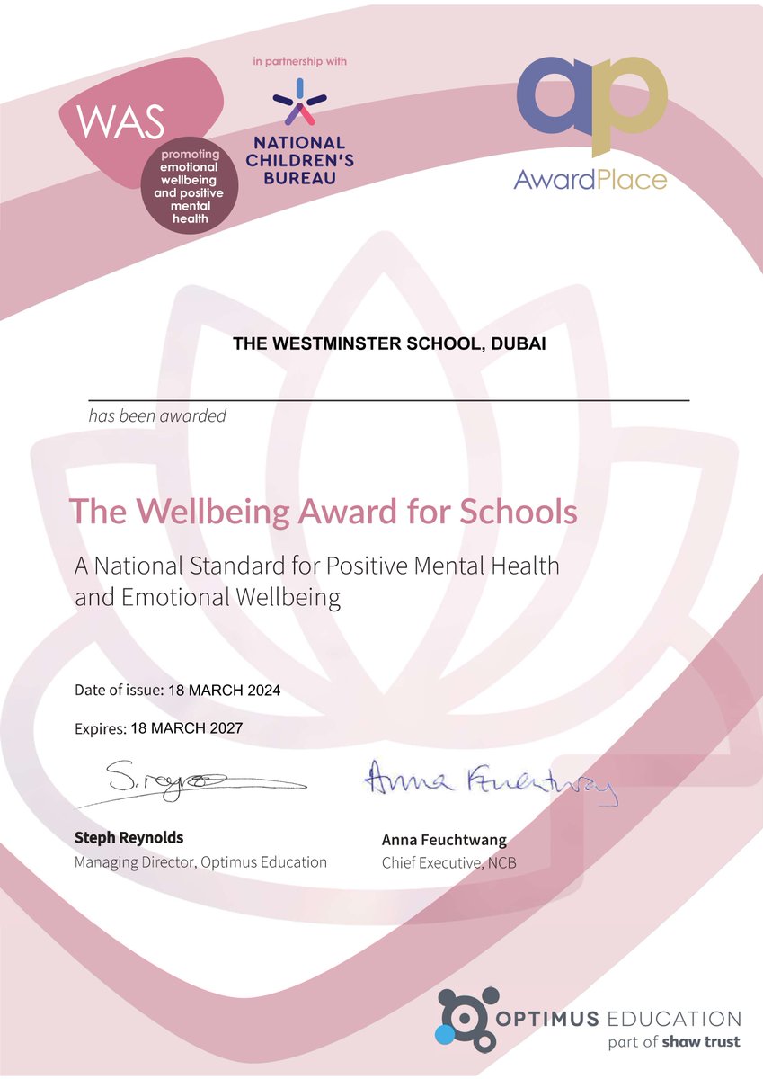 We're thrilled to announce that we've exceeded the standards in all areas of the Optimus Wellbeing Award! This prestigious international recognition highlights our commitment to fostering wellbeing across our school community.