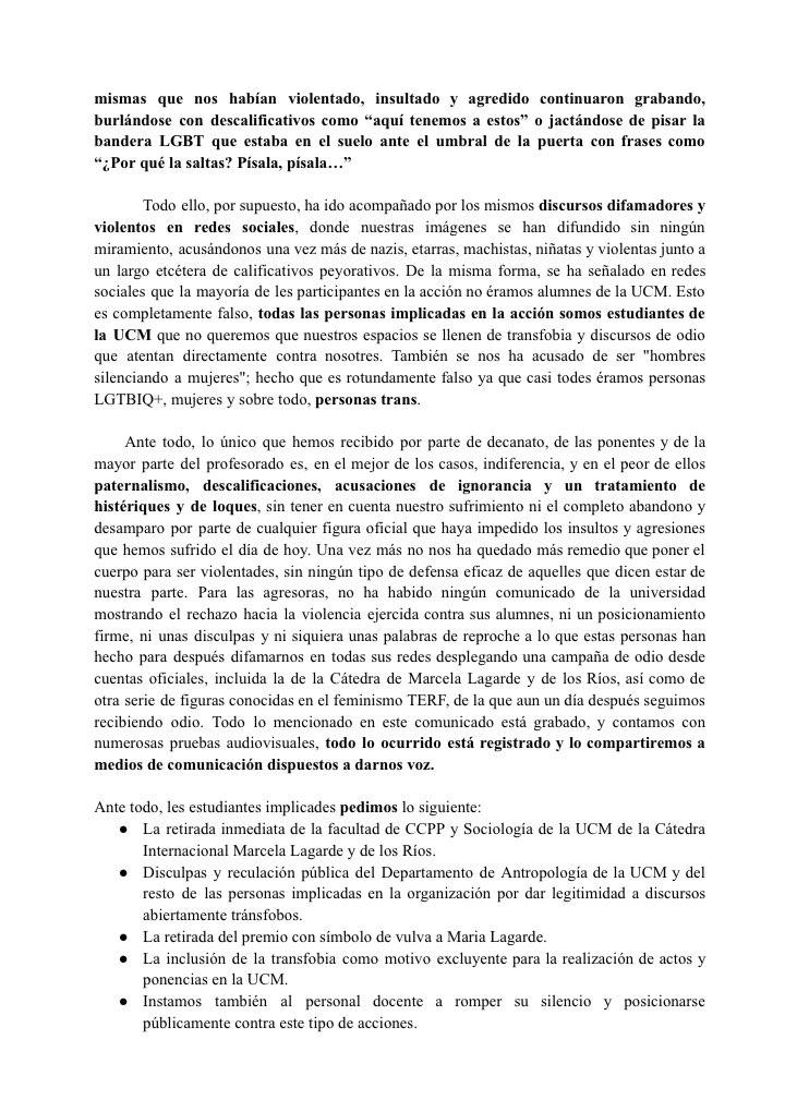 Ante lo sucedido ayer en la cátedra de Marcela Lagarde, no nos dejamos amedrentar por sus insultos, sus difamaciones y sus acusaciones. Aquí está la resistencia trans 🏳️‍⚧️🏳️‍⚧️🏳️‍⚧️