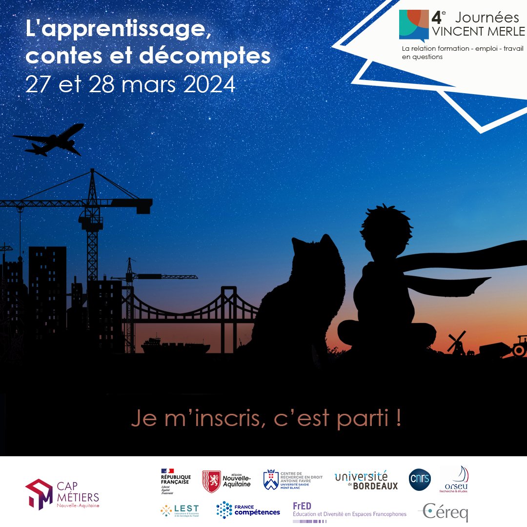 Les Journées Vincent Merle (JVM) 📅 27 et 28 mars 2024 📍 Centre régional Vincent Merle (Pessac). CONSULTEZ LE PROGRAMME : urlr.me/H6tDT INSCRIVEZ-VOUS : urlr.me/rpZ4L #apprentissage #education #orientation #formation #emploi #JVM