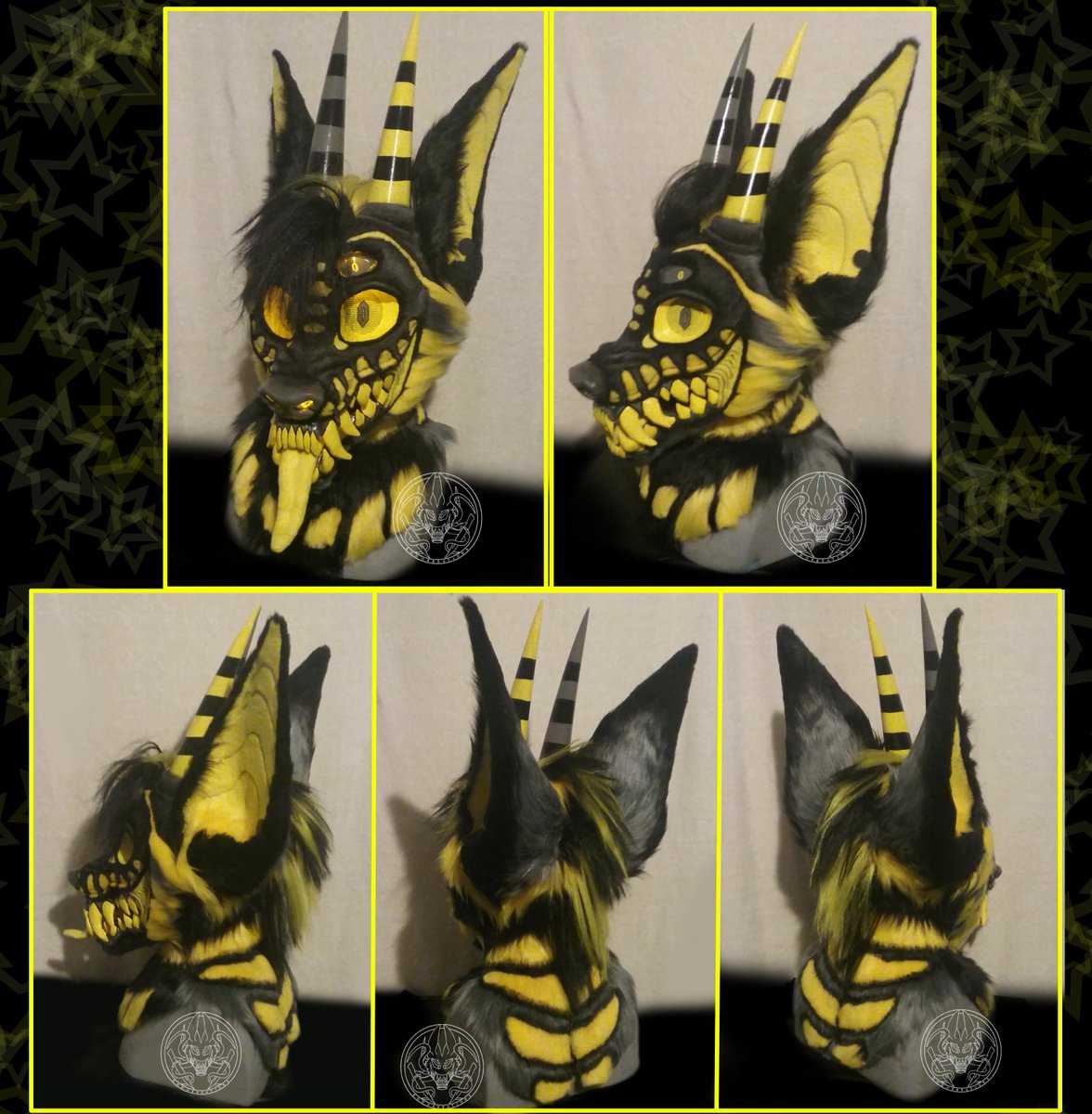 Some additional fursuit photos! 💛 There's LEDs in the eyes, as well as the mouth and nostrils. He also comes with a pair of black magnetic earrings, though custom earrings can also be made! etsy.com/listing/169764…