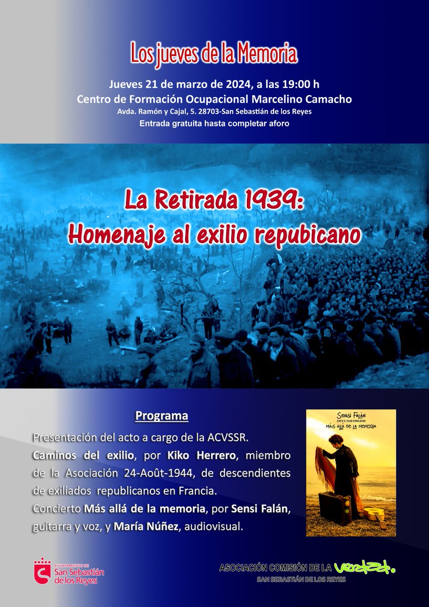 <a href="/SensiFalan/">Sensi Falán</a> 
"Más allá de la memoria" nos ha traído a San Sebastián de los Reyes, a los Jueves de la Memoria, que organiza la Asociación Comisión de la Verdad de San Sebastián de los Reyes, Madrid. 
#másalládelamemoria
#ExilioRepublicano
<a href="/marianuval/">María Núñez</a>