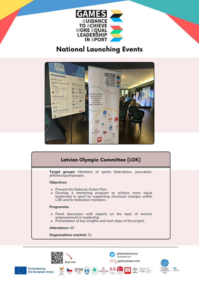 Have you heard of the #GAMESPROJECT´s National Actions Plans & National Launching Events❓ 8 partner NOCs elaborated tailored #GenderEquality♀️strategies and presented them during an event at the national level! Here is what 🇮🇪&🇱🇻 NOCs achieved⤵️ ...stay tuned for 🇲🇰🇹🇷