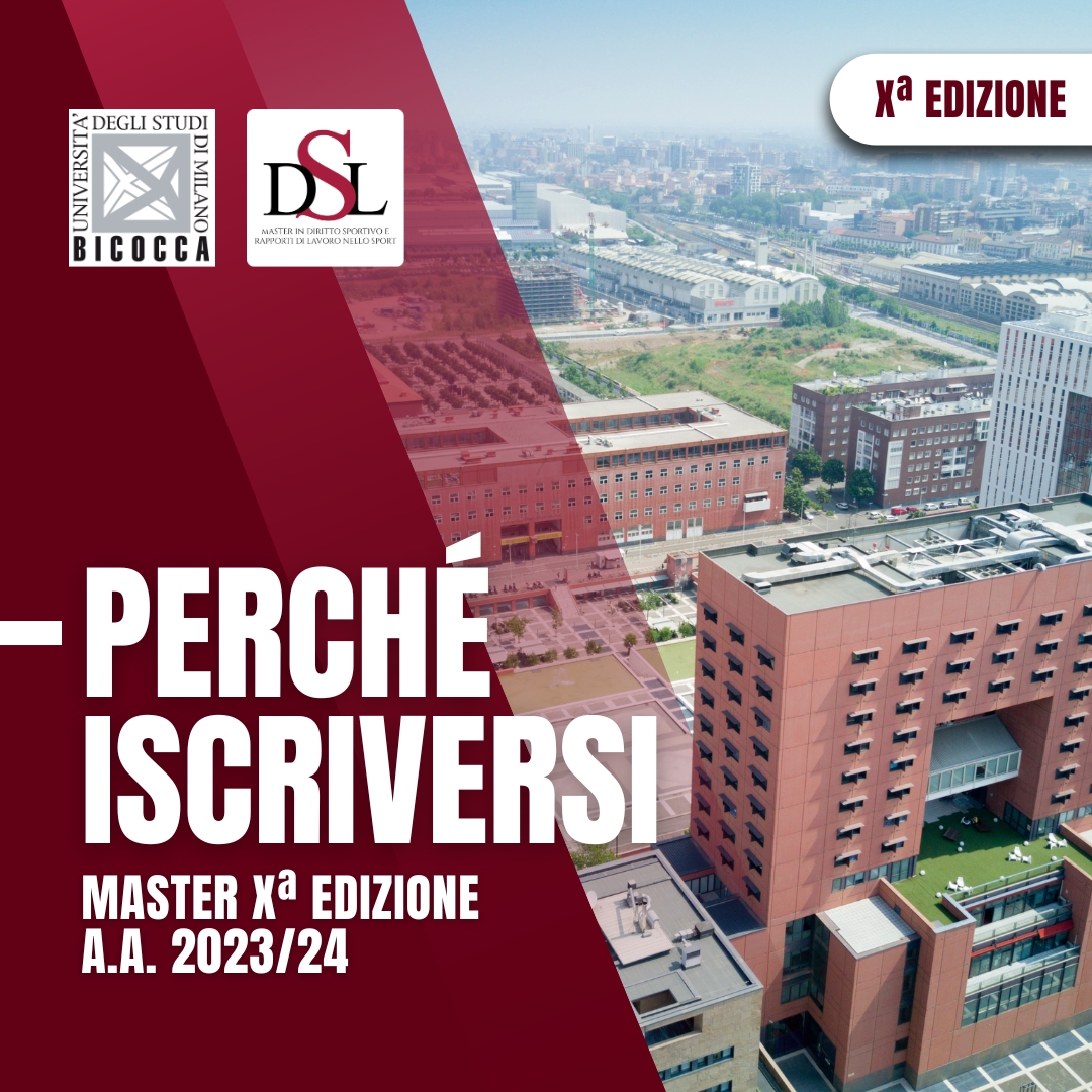 ✔️Accesso a opportunità lavorative nello sport 
✔️350h di stage presso istituzioni e società sportive 
✔️Inglese giuridico sportivo per ambito internazionale  

Ancora pochi posti disponibili, per iscrizioni e informazioni info@masterdirittosportivo.it

<a href="/TizianaVettor/">Tiziana Vettor</a> 
<a href="/unimib/">Università degli Studi di Milano-Bicocca</a>