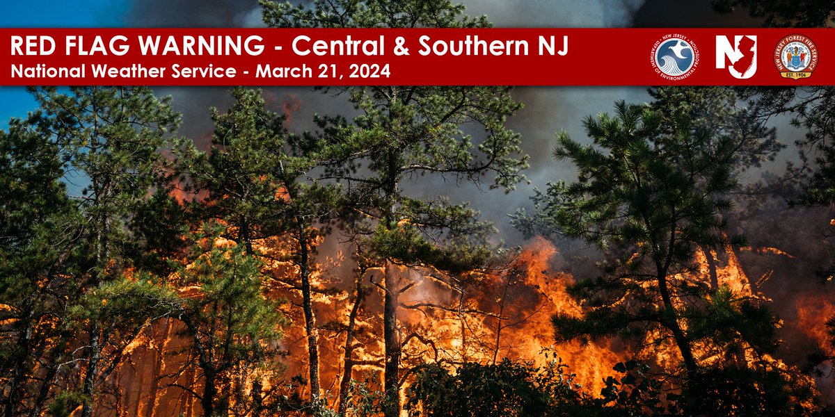 🚩 Red Flag Warning in effect until 7 p.m. Thursday, March 21 @NWS_MountHolly has issued a Red Flag Warning for critical fire weather conditions in central and southern New Jersey today. 🔗 Learn more: forecast.weather.gov/wwamap/wwatxtg…