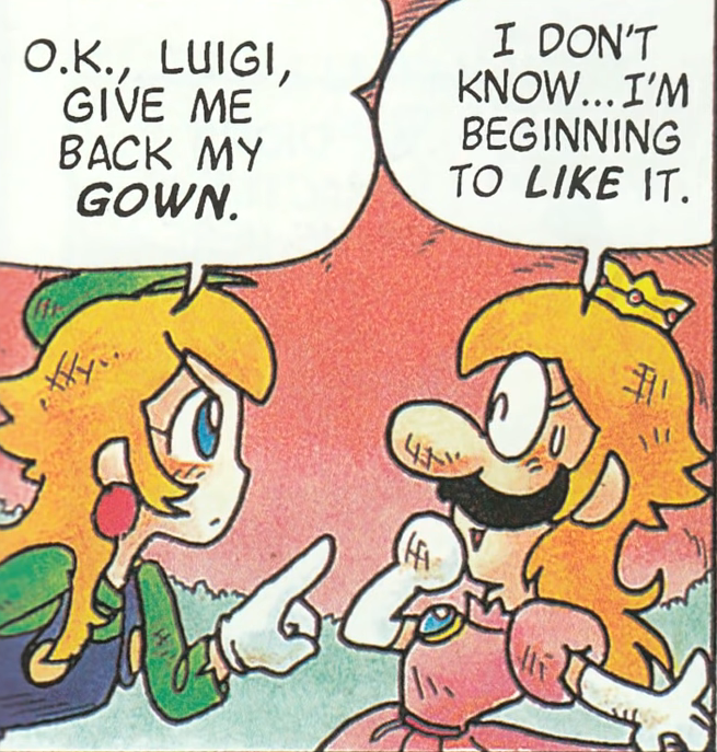 luigi dressed as princess peach Was made for a contest I entered, Peach is sewing Luigi his own dress so he  can stop borrowing hers :) #Nintendo #Luigi #PrincessPeach