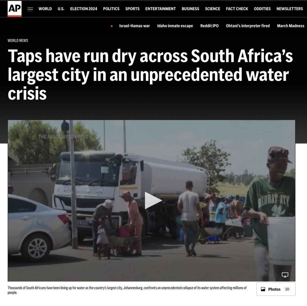 Taps have run dry across South Africa's largest city in an unprecedented  water crisis