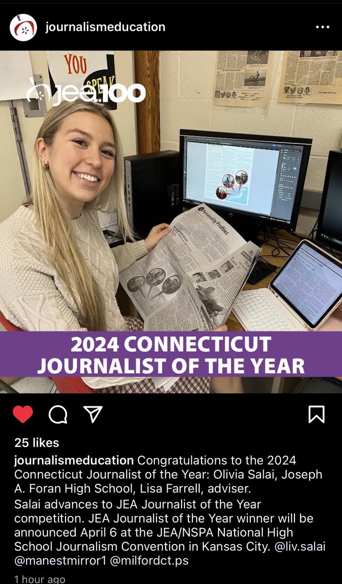It’s official! CONGRATS to our editor in chief Olivia Salai on receiving the CT Journalist of the Year award ❤️💙👏🏽