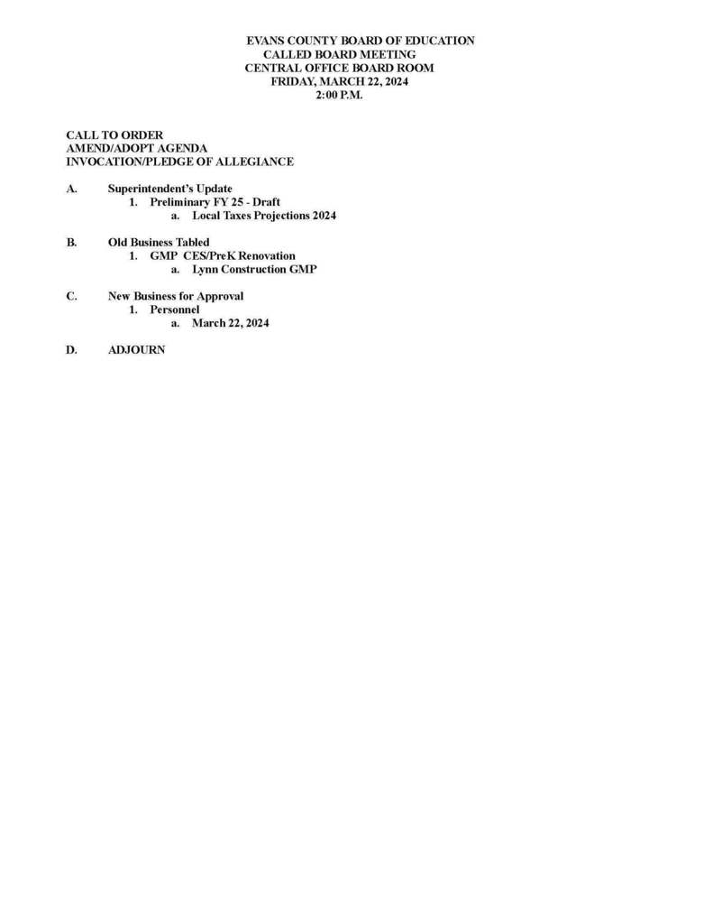 Called Board Meeting
Thursday, March 22, 2024  2:00pm
District Office Board Room