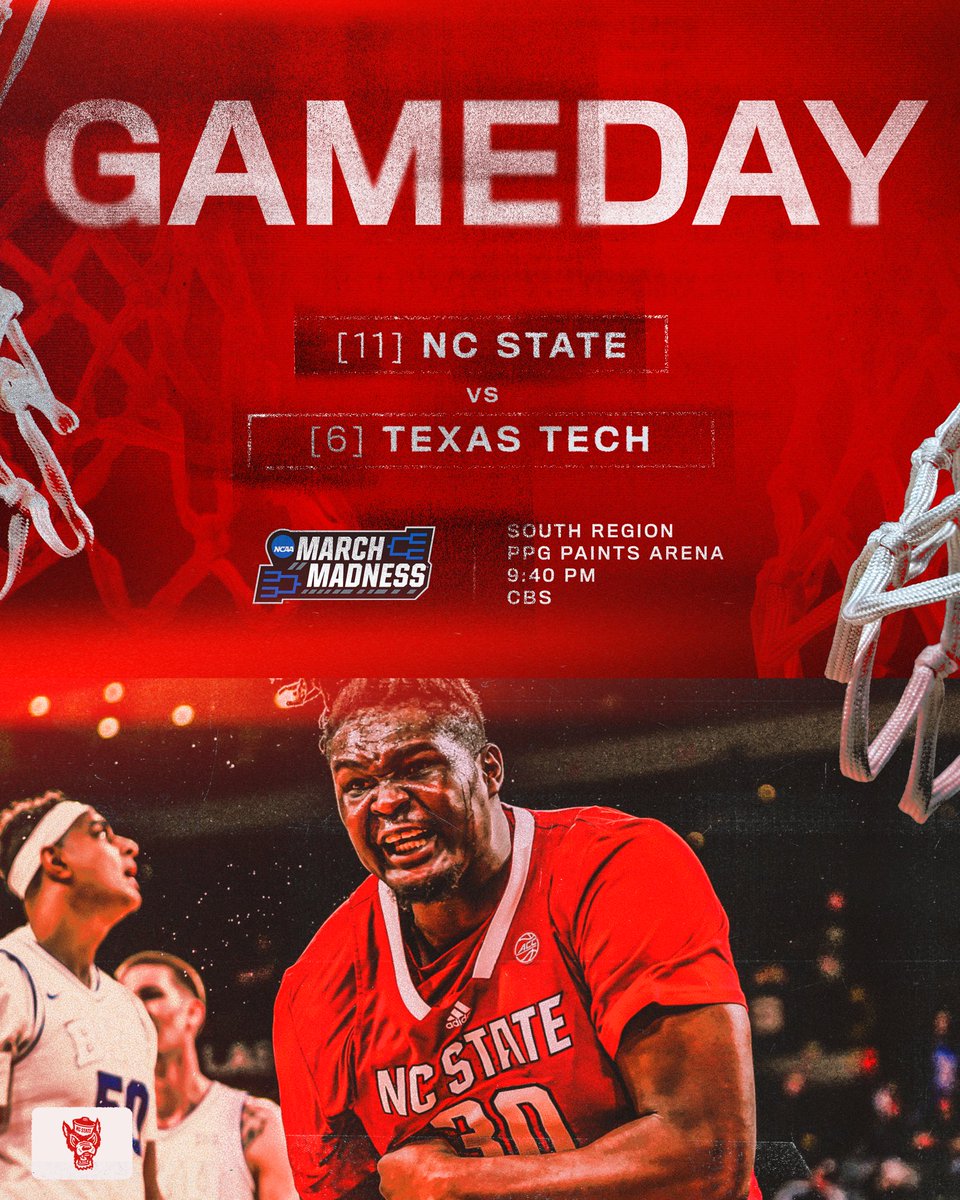 PackMensBball's tweet photo. #MarchMadness First Round 🕺

vs. Texas Tech | 9:40 PM | CBS 

#GoPack https://t.co/PKy3mbDS2l