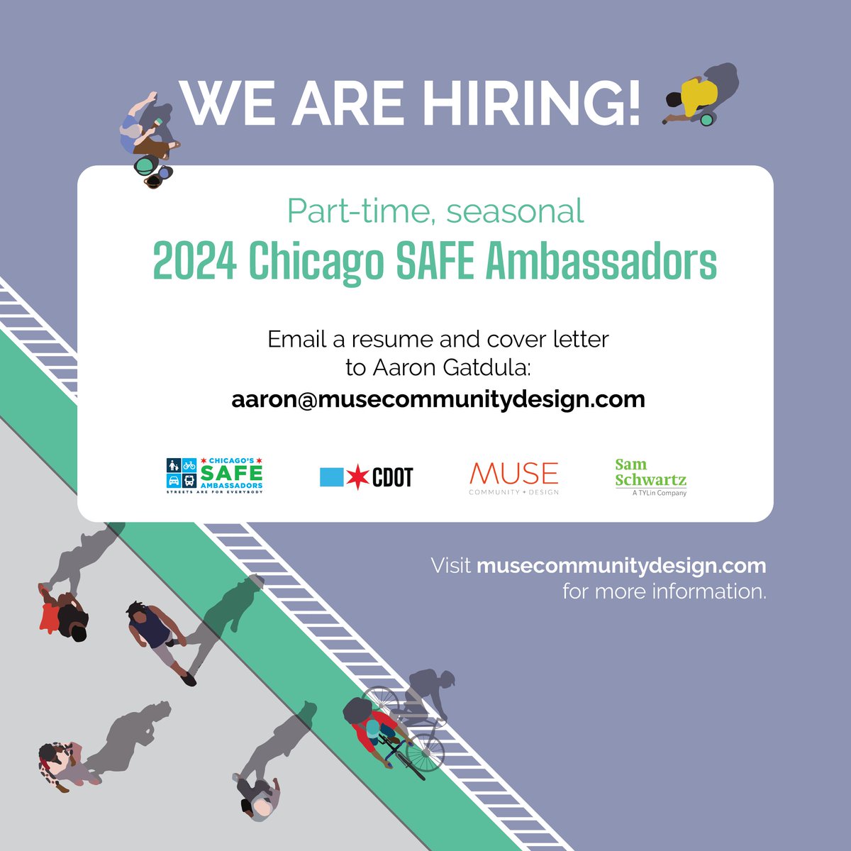 Join the CDOT engagement team! 🚶‍♀️🚲🚌🚗 We are hiring part-time seasonal @ChicagoSafe Ambassadors and one full time position. More info about these two opportunities and how to apply is available here: chicago.gov/city/en/depts/…