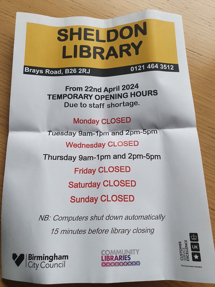 Take a look at what Sheldon Library have organised next week with it being half term. Please note the change to the opening hours.