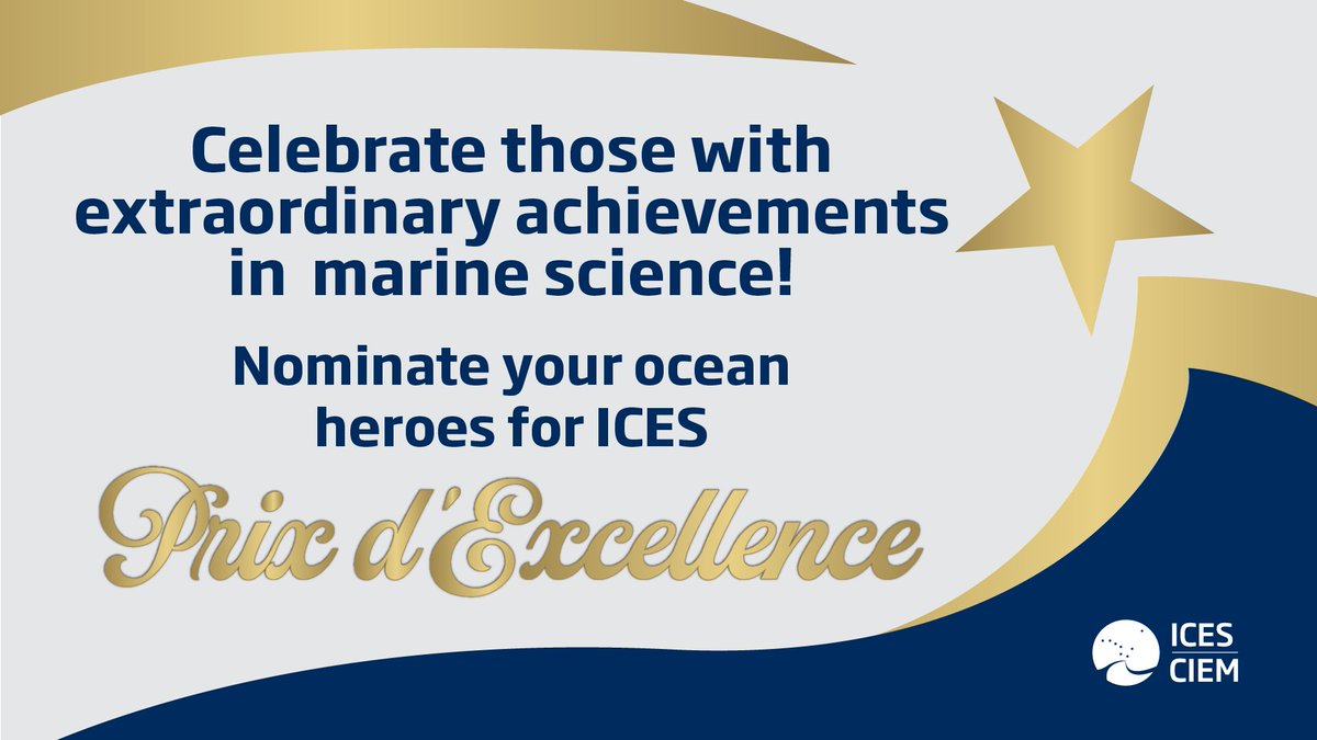 🌊Who is your ocean hero? 
Celebrate them - nominate them! 
 
🏆ICES ​​​​​​​​​​Prix d'Excellence recognizes the highest level of achievement in marine science & will be presented at #ICESASC24 in Gateshead, UK.

📅Nominations are open until 1 May 2024
 ices.dk/about-ICES/awa…