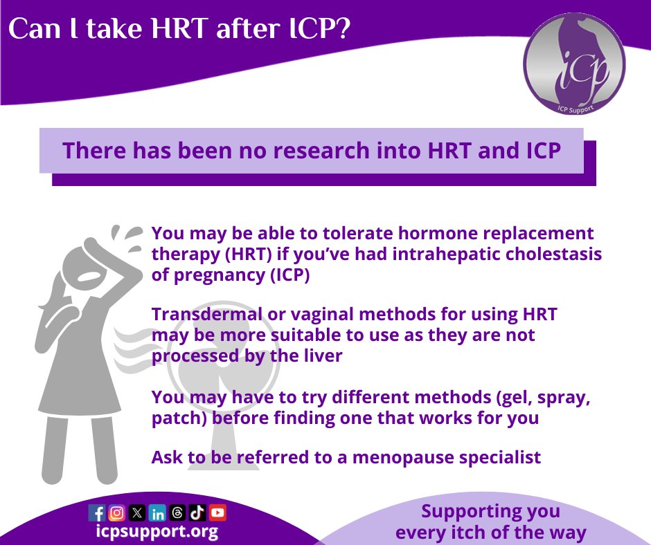 We know that ICP can have a longer-term health impact, which is why research into ICP & HRT is required. Any evidence we have for now is anecdotal. For more on ICP & HRT, see our website: bit.ly/ICP-HRT #NotJustPregnancy #LiverTwitter #IntrahepaticCholestasisofPregnancy