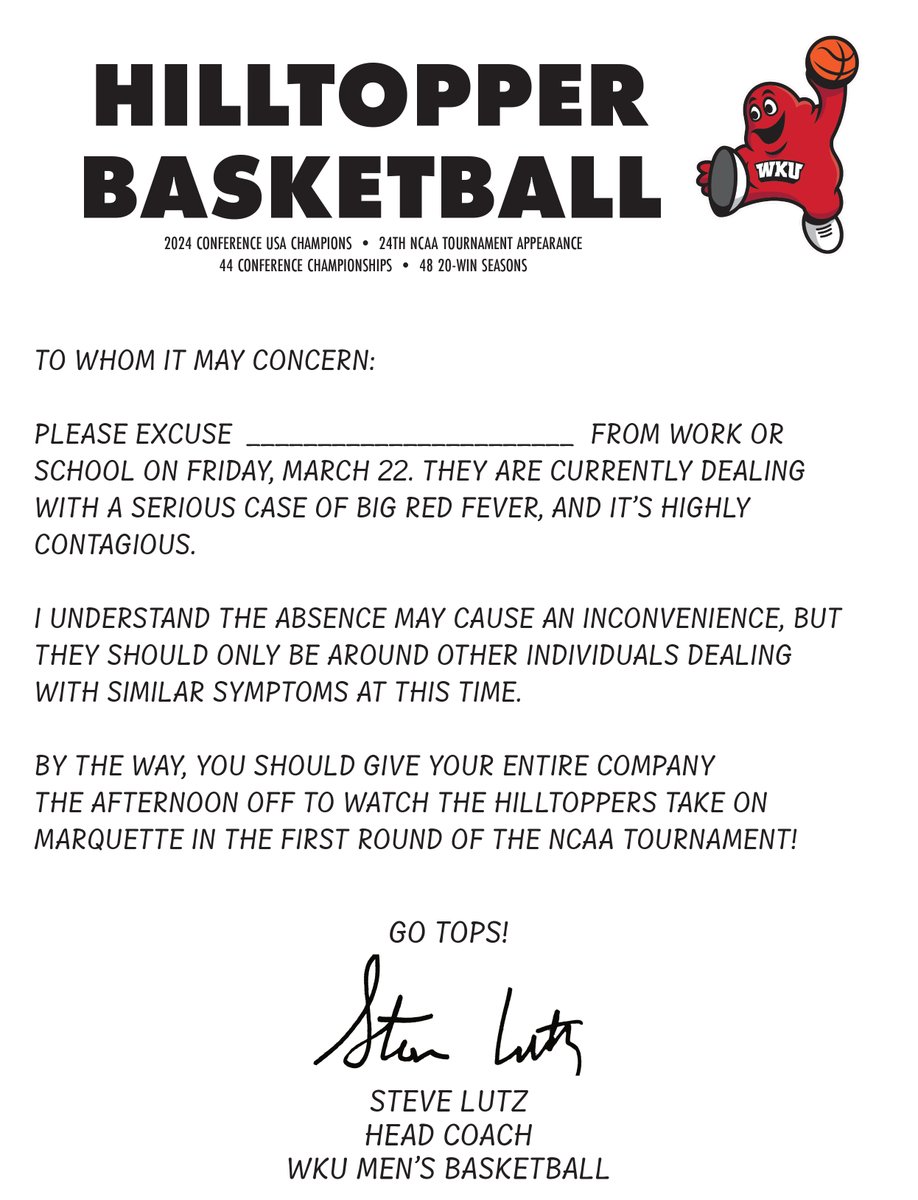 WKU Sports (@wkusports) on Twitter photo Dealing with a serious case of Big Red Fever? Us too!
<a href="/LutzSteve/">Steve Lutz</a> has you covered for tomorrow โฌ๏ธ
#GoTops Dealing with a serious case of Big Red Fever? Us too!
<a href="/LutzSteve/">Steve Lutz</a> has you covered for tomorrow โฌ๏ธ
#GoTops