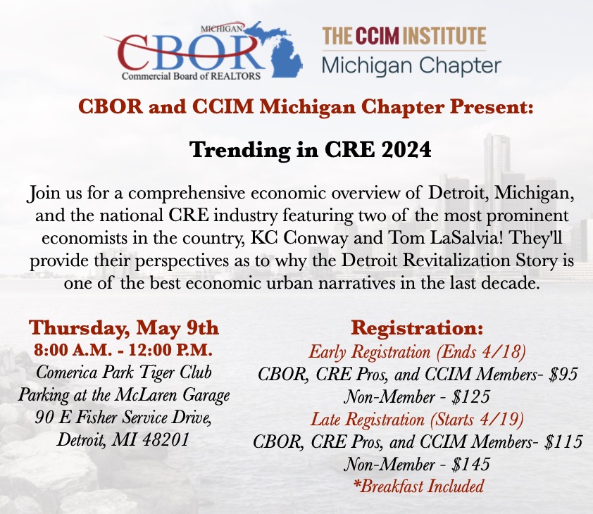 CPIXCRE's tweet photo. Trending in CRE on May 9th at Comerica Park will highlight the Detroit Revitalization story and features CRE economists Tom LaSalvia from @MA_CRESolutions  and KC Conway from KC-nomics. Registration is open!
https://t.co/UYE43bvZb6
#CRE #CBOR #CCIM #Moodys #Commercial https://t.co/DxJYLy6WBS