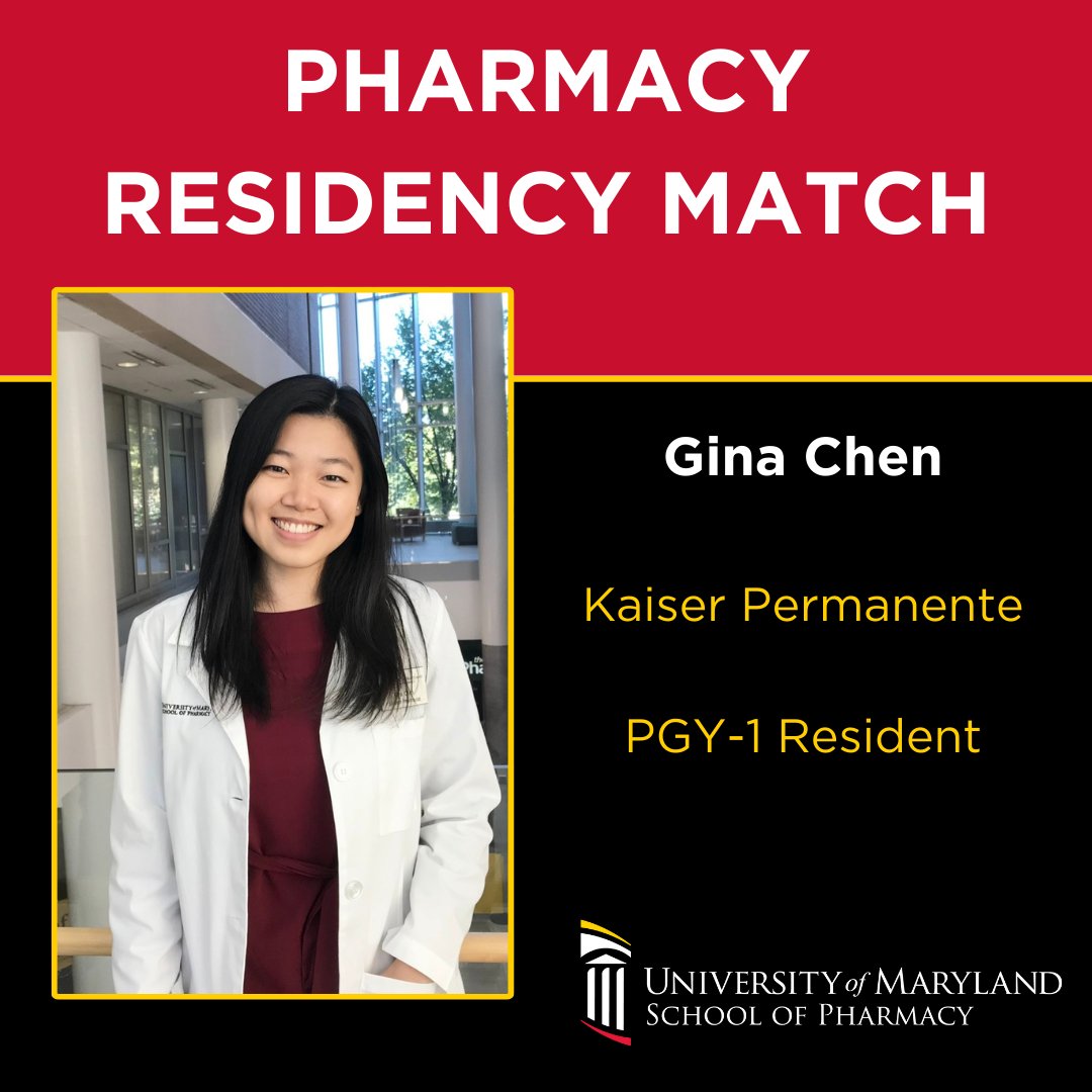 Congratulations to fourth-year PharmD student Gina Chen on securing a PGY- 1 Managed Care Residency at Kaiser Permanente. #RxMatchDay #PharmacyMatch #UMSOP #Pharmacy #PharmD #PharmDstudent #PharmRes #RxTwitter
