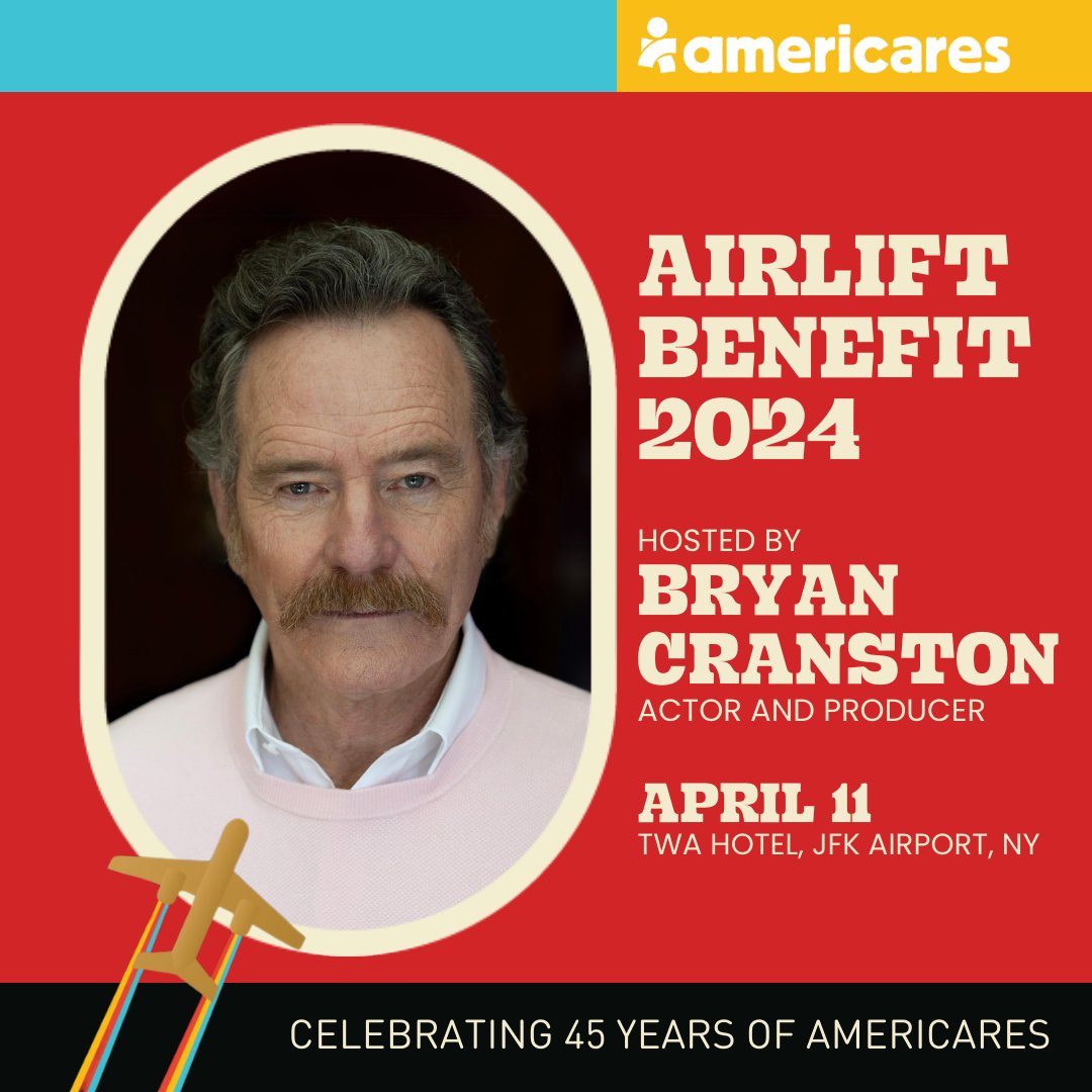 Americares's tweet photo. We are excited to announce the 2024 Americares Airlift Benefit will be hosted by actor and producer @BryanCranston! #Americares biggest night of the year is an opportunity for you to take action and support health programs that save lives and improve health in the United States and around the world. Learn more about the event and help us celebrate 45 years of Americares this April. 📷: @GoldinZusha. https://t.co/2xvB38ELIU