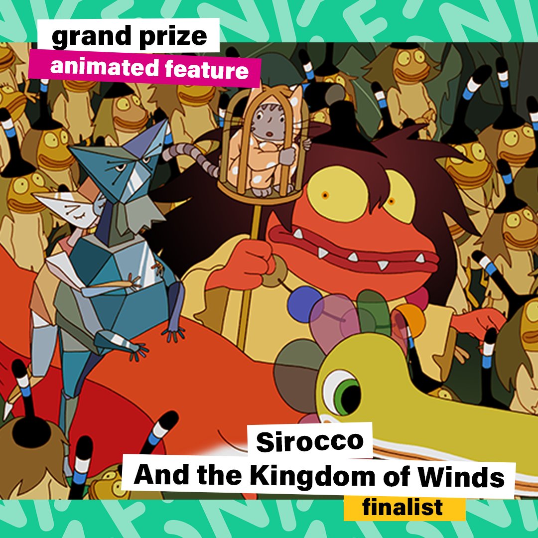 For Grand Prize Animated Feature: Dounia, André Kadi & Marya Zarif (Canada), Puffin Rock & the New Friends, Jeremy Purcell (Ireland), Kensuke's Kingdom, Neil Boyle & Kirk Hendry (UK, Luxembourg, France), and Sirocco and the Kingdom of Winds, Benoît Chieux (France, Belgium)