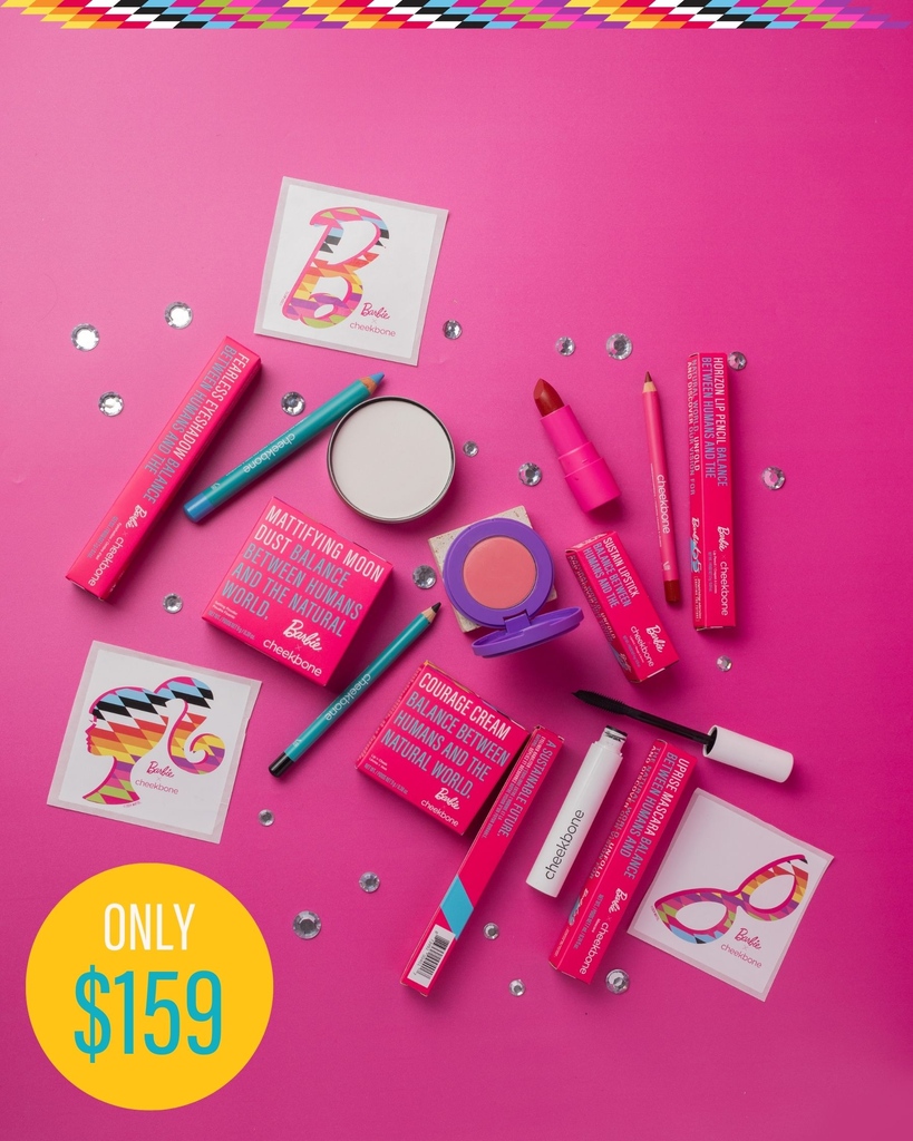 Limited Edition Barbie x Cheekbone 1959 Bundle! 💄✨ 
Plus, treat yourself to 3 Limited Edition Barbie x Cheekbone Collectible Stickers. Embrace beauty with purpose. 

#CheekboneBeautyxBarbie #CheekboneBeauty #indigenousbeauty #makeup #barbiecollab #barbie65anniversary