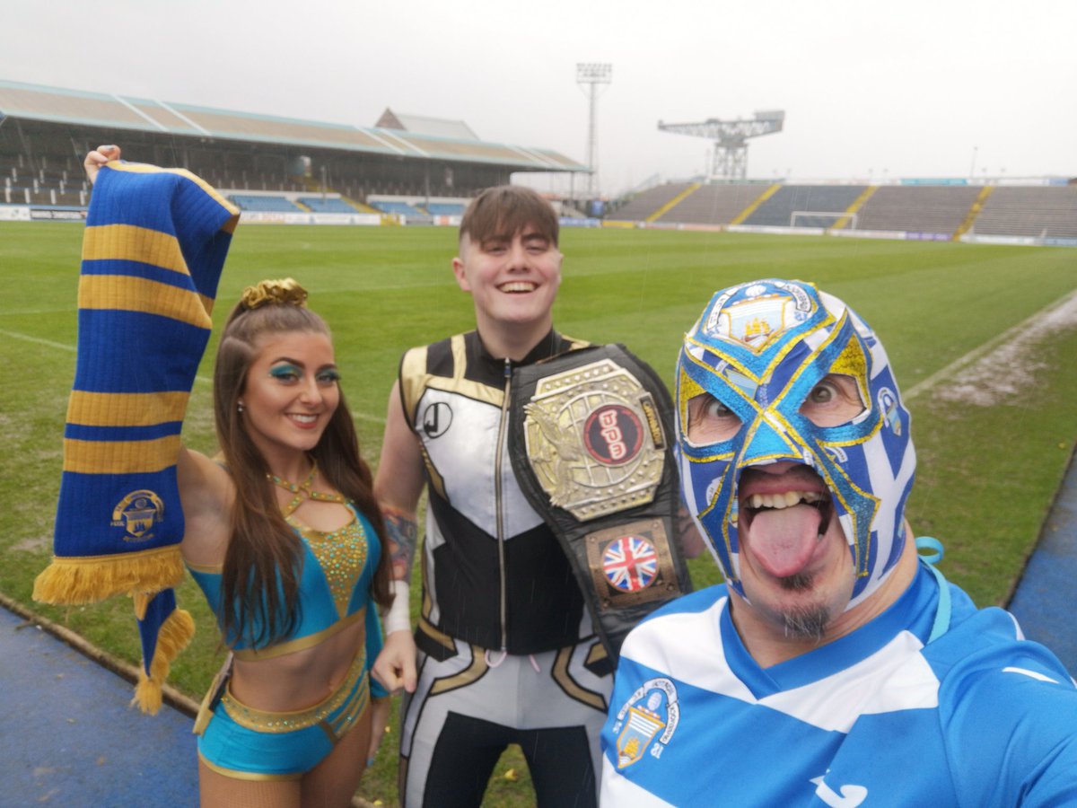 Wet afternoon at my favourite place, @Morton_FC ground Cappielow, with the Lioness @AngelHayzeUK & tag champ @LoganSmith_UK to promote the upcoming PBW show in Greenock town hall April 5th. #prepare4air #MonEhTon