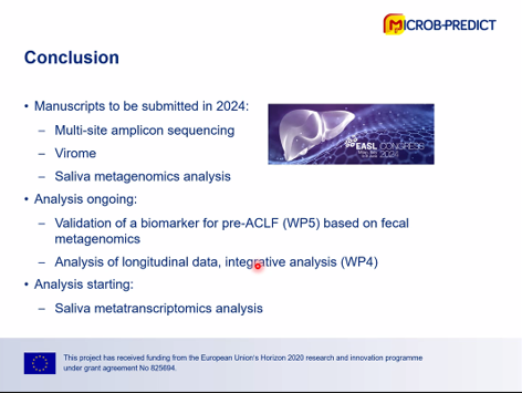 Michael Kuhn from @BorkLab presents cutting edge results from our WP on characterization of the #microbiome. Huge amounts of data were produced and analysed, results are now being written up in multiple papers and data prepared for publication. @EASLnews @EuropeLiver @embl