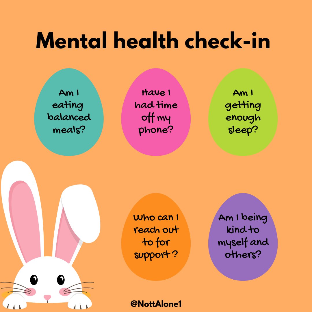 This week #NottinghamCity and #NottinghamshireCounty schools break up for the Easter holidays 🐰🐣 💌Share this check-in with a child or young person to help them look after their mental health whilst they are off school ⤵️ #NottAlone #YouAreNotAlone