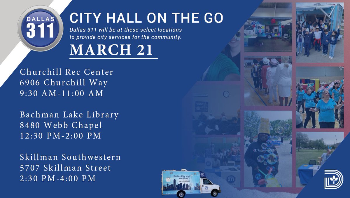 Please stop by the locations today, March 21, and let us help you with your request for the City of Dallas. #comunidadlatina #dallasisd #dallastexas #dallascityhall #dallaspubliclibrary #dallastx #dallas #cityofdallas #dallascommunity #DallasCity #dallasnews #fridayvibes