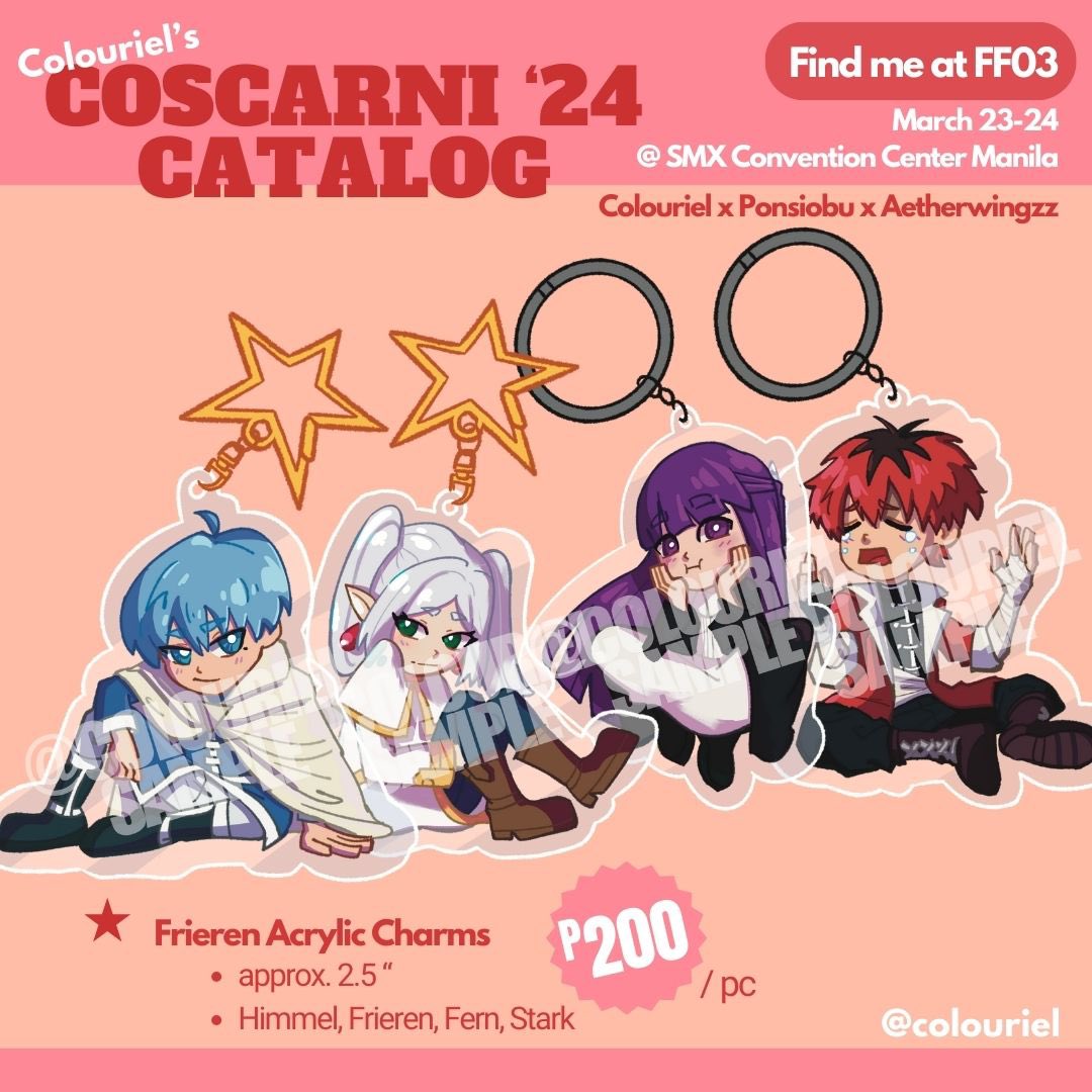 Colouriel's tweet photo. Here’s my merch catalog for #CosplayCarnival2024 !!!
Aaand I’ll be tabling with @ponsiobu & @aetherwingzz !
Come find us at Table FF03 ! See you there💖
🗓️ March 23-24, 2024
📍 SMX Convention Center Manila
💖 Table FF03 https://t.co/0Xhmq7u9vt